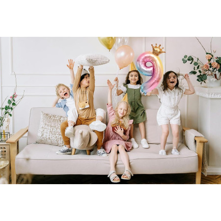 Balon din Folie Metalizata, Cyrax, Figurina Cifra Gradient, Tema Aniversare 80 cm, Ambalaj Individual, Pai inclus, Umflare cu Aer sau Heliu, Coronita, Cifra 9