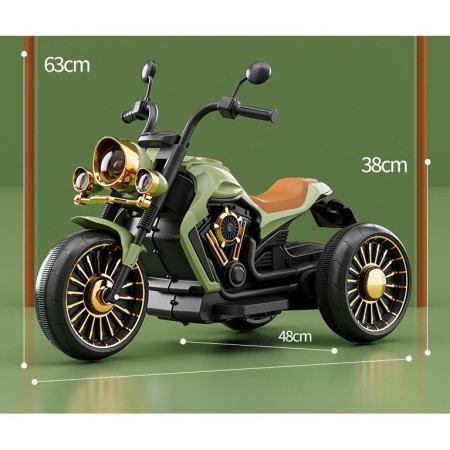 Motocicleta Electrica Cyrax, cu Acumulator,  Bluetooth, Sistem Anti-Rasturnare, Sistem de Lumini si Sunet, 1-8 Ani, 93 x 48 x 63 cm, Verde