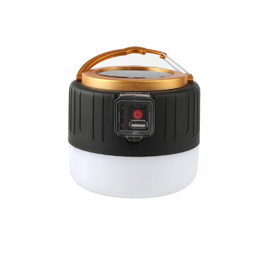 Lampa Portabila,  Incarcare Solara + USB, Afisaj Inteligent al Bateriei, Raza de Actiune 32 mp, 6x9x11 cm, 3 Moduri, Negru