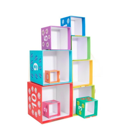 Jucarie de Construit, Cyrax, Blocuri Stivuibile, +3 Ani, 10 Cutii, Invatare numere 1-10, 13.4 x 13.4 x 13.4 cm, Multicolor