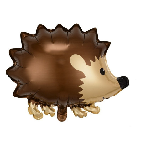 Balon din Folie Metalizata, Cyrax, Figurine Animalute, Model Arici, 49x56 cm, Ambalaj Individual, Pai Inclus, Umflare cu Aer sau Heliu, Maro