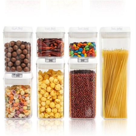 Set 7 Recipiente din Plastic, Cyrax, pentru Alimente/Obiecte, Inchidere Ermetica, 2 x 0.5l, 2 x 0.8l, 2 x 1.2l, 1 x 1.9 l, Capac Alb, Transparent