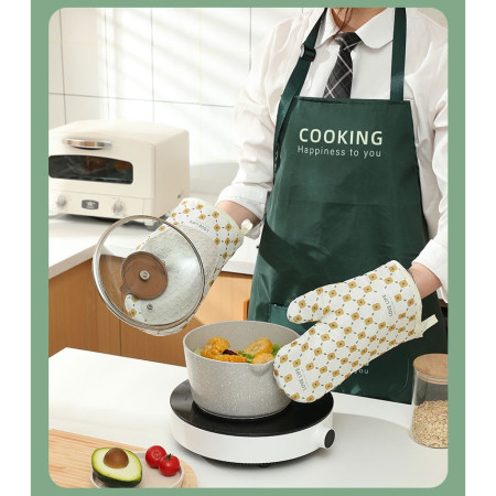 Set 2 manusi cuptor Cyrax, manusa de bucatarie,  rezistenta 330 grade, textil si cauciuc, 26.5x18 cm, alb