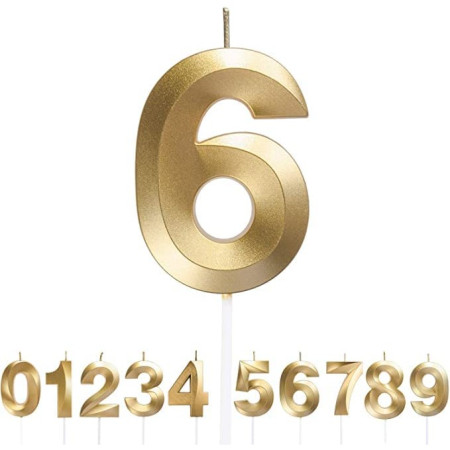 Lumanare Cifra 6, Cyrax, Model Diamond, 5 x 3.4 cm, Auriu