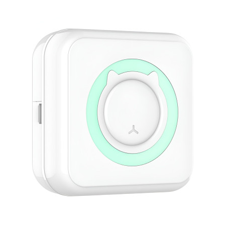 Mini Imprimanta Foto Portabila, Cyrax, 5 Role de Hartie Termica, 5 Role Autocolante, 3 Role Colorate, Pixuri, Incarcare USB, Model Pisica, Alb Verde