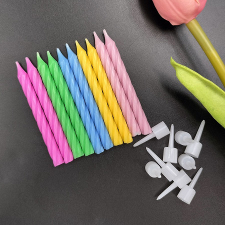 Set 12 Lumanari de Tort, Cyrax, Model Spirala cu Suport, Party, 6.5 cm, din Parafina, Multicolor