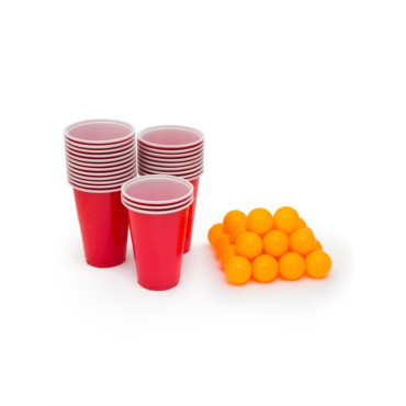 Joc de Baut BEER PONG, Cyrax, Set din 24 Mingi de Tenis si 24 Pahare Reutilizabile, Joc Interactiv pentu Adulti, Albastru Portocaliu