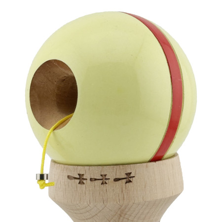 Kendama X Originala Silken, Profesionala, Cyrax, Cupe Mari KING SIZE V3, Super Sticky, Gaura in Baza, Rulment Metalic, din lemn 18 cm, Ata 62/65 cm, Cream Galben