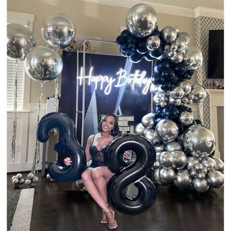 Set 10 Baloane din Latex Chrome, Cyrax, Model Party, 23 cm, Negru Argintiu, 2.2 g