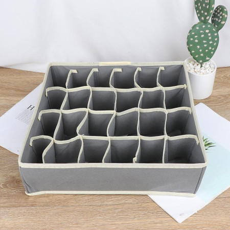 Cutie De Depozitare,  Pentru Lenjerie, Sosete Si Sutiene, Material Textil, 24 Compartimente, 32 x 32 x 10 cm, Culoare Gri