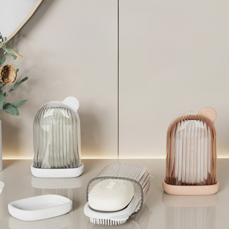 Sapuniera de Calatorie,  Suport pentru Sapun cu Scurgere a Apei, Recipient cu Capac Depozitare, Savoniera pentru Baie, 12.6x6.1x8.4cm, Roz