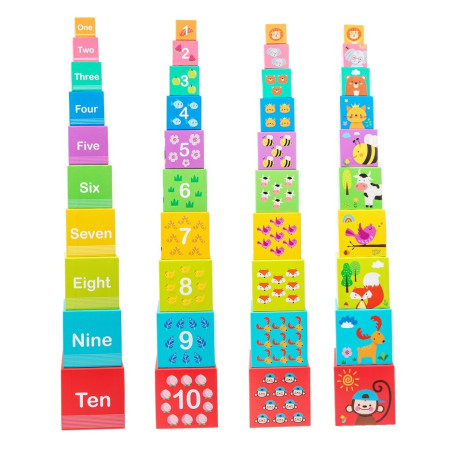 Jucarie de Construit, Cyrax, Blocuri Stivuibile, +3 Ani, 10 Cutii, Invatare numere 1-10, 13.4 x 13.4 x 13.4 cm, Multicolor