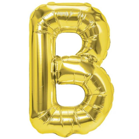 Balon Folie Metalizata Litera B, Cyrax, 40 cm, Umflati cu Heliu sau Aer, Ambalaj Individual, Pai inclus, Auriu