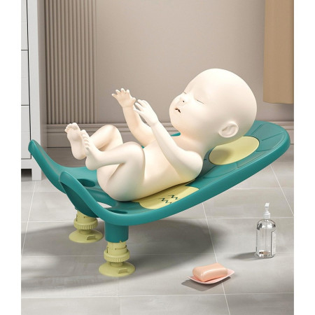 Suport de Baie Bebelusi, Cyrax, 0-12 luni, Montare pe Chiuveta/Lavoar/Cada, Ventuze Antiderapante cu Intaltime Reglabila, 50 x 24 x 12.5 cm, Verde