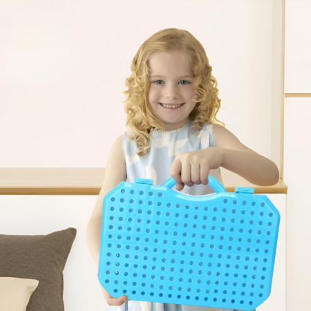 Set Constructie Bormasina Magica cu Servieta, Cyrax, 310 Piese, Albastru, Piese Multicolore, Plastic, 31x46 cm