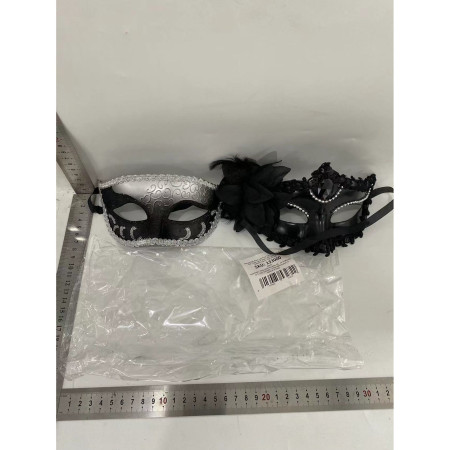 Set 2 Masti de Cuplu, Cyrax, pentru Carnaval, Bal Mascat, Marime Universala, Model Floare Laterala si Margele, Model Clasic Fluture, Negru Argintiu