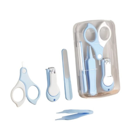 Set 4in1 de Ingrijire Unghii pentru Bebelusi, Cyrax, Cutie de Depozitare Transparenta, 0-6 Ani, 13.6x8x2 cm, Albastru Deschis