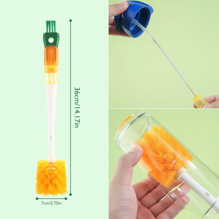 Perie 5 in 1 de Curatat Pahare, Cani, Sticle, Cyrax, cu Maner Lung, Accesorii pentru Spalarea Paielor si Capacelor, Usor de Agatat, 36x7x7cm, Portocaliu-Alb