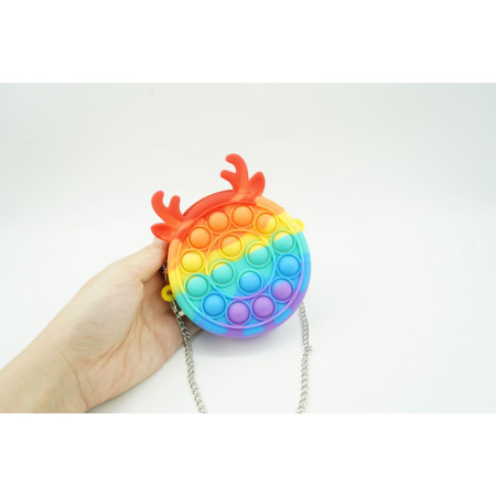 Jucarie antistres din silicon Cyrax, Pop it Now and Flip It ,Mini Geanta, Ren, 6 cm, Curcubeu
