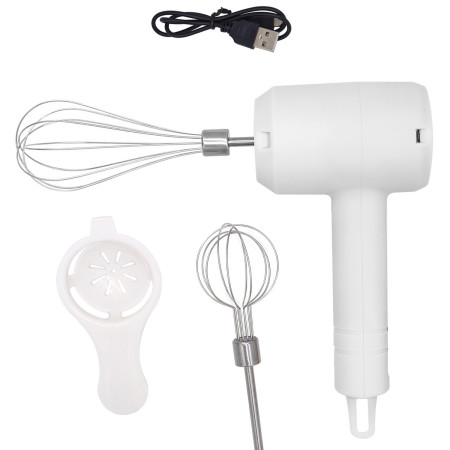 Mixer Electric fara Fir, Cyrax, pentru Uz Casnic, pentru Oua Smantana Frisca, Maner Plastic, Usor de Utilizat si Depozitat, 3 Accesorii, Alb