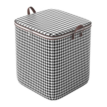 Cutie de Depozitare cu Fermoar,  Pliabila, Maner Ranforsat, Fermoar Rezistent, pentru Haine, Paturi, Plapumi, Perne, Lenjerii de Pat, Jucarii, 56x45x56 cm, 140 Litri, in Carouri, Alb-Negru