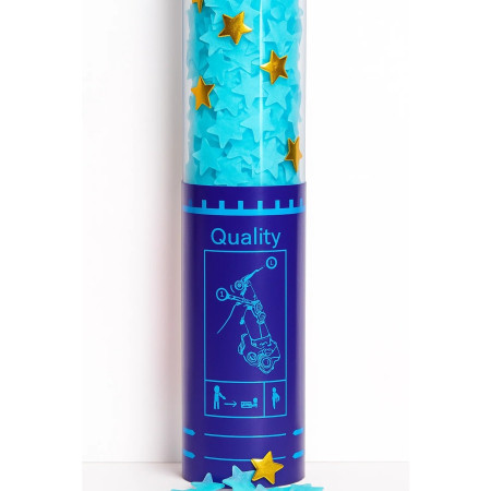 Tun de Confetti, Cyrax, 40 cm, Model Stelute din Folie si Hartie, Ambalaj PET, Albastru