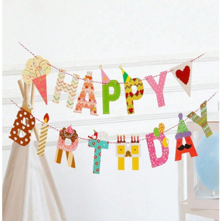 Banner Happy Birthday 100x200 cm, Cyrax, Rola de Ata Inclusa, Tematica Candy, Multicolor
