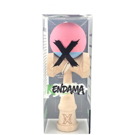 Kendama X Originala, Profesionala, Cyrax, din Lemn, 18 cm, Rubber Grip, Roz/Gri