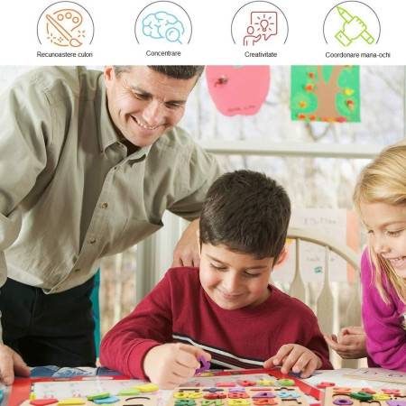 Tabla Montessori, Cyrax, din Lemn, Educatie Timpurie Cifre, 25 Piese Lemn, +18 Luni, 20 x 20 cm, Vopsea pe Baza de Apa, Multicolor