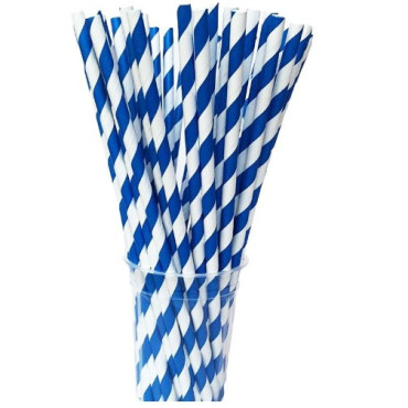 Set 25 Paie, Cyrax, din Hartie, 20 cm, Model cu Dungi, Alb/Albastru Inchis