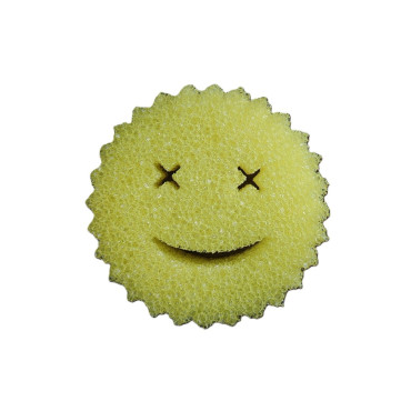 Burete de Vase, Cyrax, Rotund, din Burete PU, Model Smiley Face, Doua Fete, 10 x 4 cm, Galben