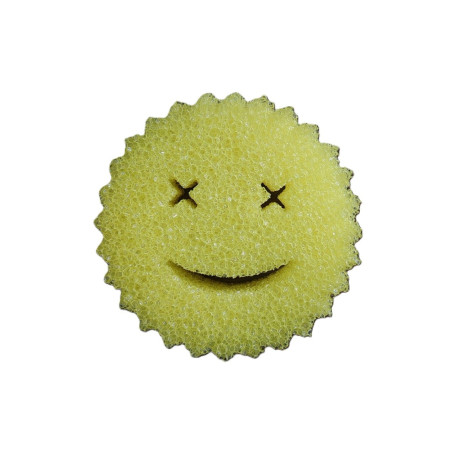 Burete de Vase, Cyrax, Rotund, din Burete PU, Model Smiley Face, Doua Fete, 10 x 4 cm, Galben