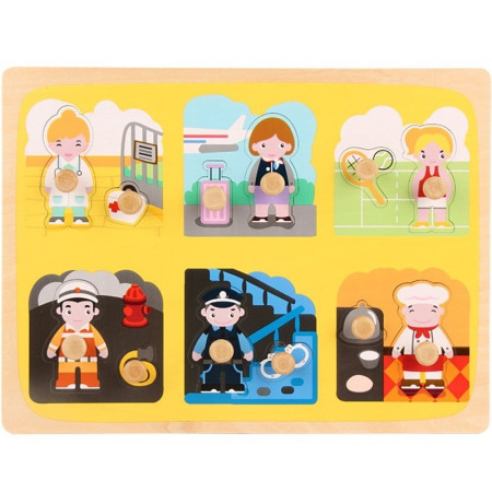 Puzzle Montessori din Lemn pentru Copii, Cyrax, 3D, 0-3 Ani, Model Profesii, Educativ, Intuitiv, Creativ, 6 Piese, Multicolor