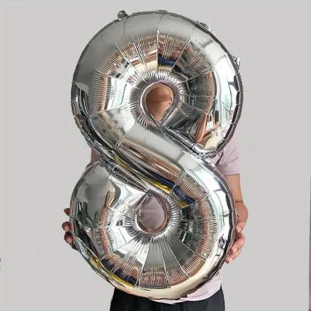 Balon din Folie Cyrax, Cifra 8, 81 cm, Pentru Aer sau Heliu, Bulk, Argintiu