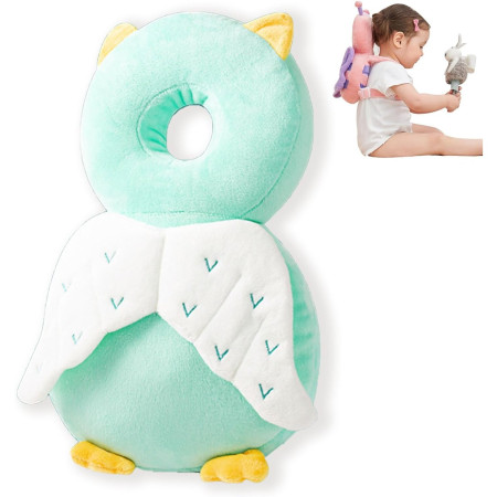 Perna tip Rucsac pentru Protectia Capului,  Tetiera tip Bufnita, pentru Bebelusi, 33x6x19 cm, 180 g, Verde