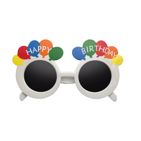 Ochelari Rotunzi Happy Birthday, Cyrax, Tematica Aniversare, Protectie Soare, din Plastic, 18.5x11.5 cm, Alb