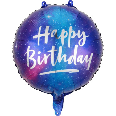 Balon din Folie Metalizata, Cyrax, Mini Figurina Rotunda, Model Cer Instelat, Happy Birthday, Tematica Aniversare, 45 cm, Ambalaj Individual, Pai Inclus, Umflare cu Aer sau Heliu, Multicolor