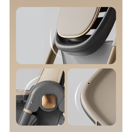 Scaun de Masa pentru Bebelusi si Copii, Cyrax, 2 Tavite si Husa Detasabile, Multifuncțional, Stabil, Centura de Siguranta, Inaltime Ajustabila, Spatar Reglabil Moale, Cos de Depozitare, 100x50x80cm, de la 6 Luni, Crem