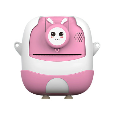 Set Camera Instantanee pentru Copii, Cyrax, Ecran HD 2.4'', 24MP, 720P Video, 1200 mAh, cu Functie de Printare Alb-Negru, cablu USB-C, Bluetooth, Compatibil iOS/Android, Imprimare APP, Model Iepure Emoji, Roz