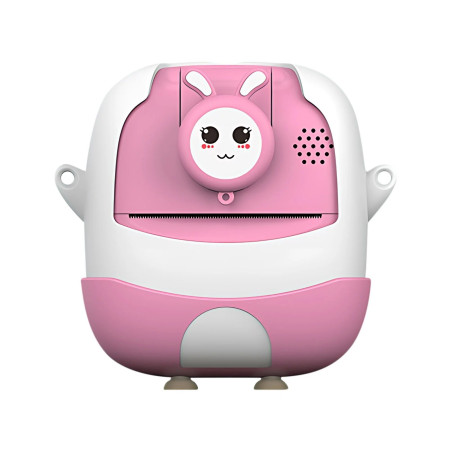 Set Camera Instantanee pentru Copii, Cyrax, Ecran HD 2.4'', 24MP, 720P Video, 1200 mAh, cu Functie de Printare Alb-Negru, cablu USB-C, Bluetooth, Compatibil iOS/Android, Imprimare APP, Model Iepure Emoji, Roz