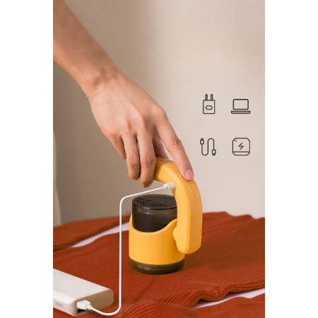 Aparat Pentru Curatat Scame, Par Si Praf,  cu LED, Pentru Diferite Tipuri De Material, Cu Lame Din Otel Inoxidabil, Compartiment de Depozitare, Maner Reglabil, 11x10.5x8.7 cm, Galben