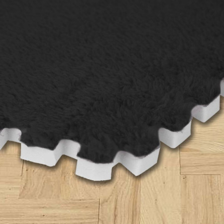 Set 10 Piese Covor tip Puzzle, Cyrax, Spuma EVA, Pufos, 30 x 30 x 1 cm, Negru