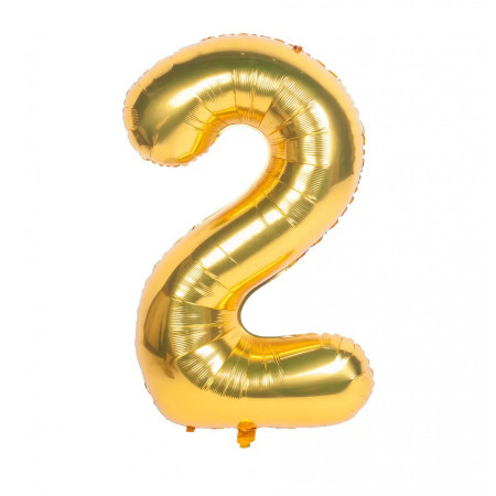 Balon din Folie Cyrax, Cifra 2, 81 cm, Pentru Aer sau Heliu, Auriu