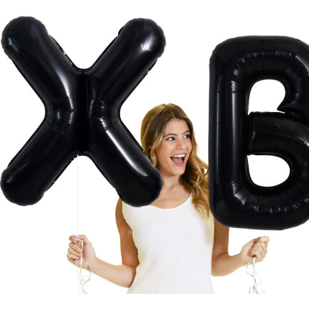 Balon Folie Metalizata Litera B, Cyrax, 40 cm, Umflati cu Heliu sau Aer, Ambalaj Individual, Pai inclus, Negru
