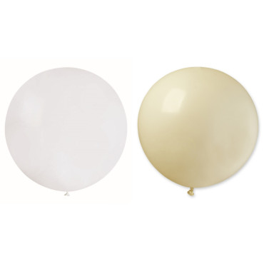 Set 2 Baloane din Latex, Cyrax, Model Party Jumbo, 90 cm, Alb si Bej, 35 g