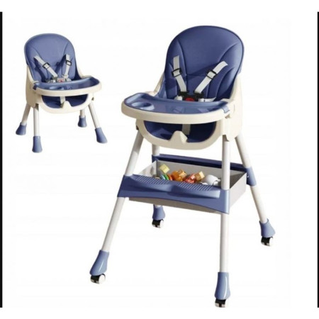 Scaun de Masa pentru Bebelusi si Copii, Cyrax, cu Roti, Telescopic, Pliabil, Masuta Reglabila, Suport Picioare, Scaun cu Invelis Piele Artificiala, Centura Siguranta, Spatiu Depozitare, 97x73x65 cm, Albastru