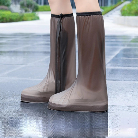 Protectie Incaltaminte pentru Ploaie si Noroi,  Impermeabila, Talpa Antiderapanta, cu Fermoar si Capsa, Inaltime 40 cm, Marime XXL 42-43, Maro