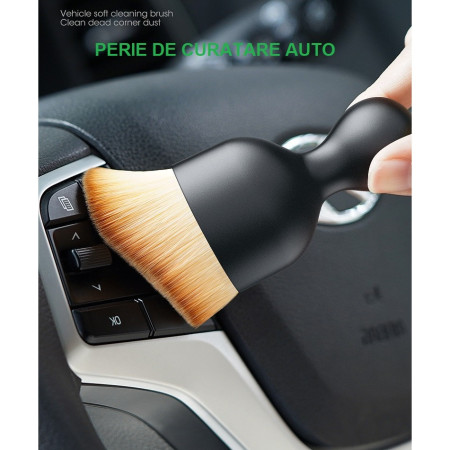 Pensula Multifunctionala, Cyrax, Pentru Machiaj sau Indepartat Praful din Masina, Par Sintetic, cu Capac de Protectie, Negru