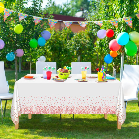 Fata de Masa, Cyrax, din PEVA, Imprimeu Buline, 137 x 274 cm, Impermeabila, Fara Pete, Curatare Rapida, Roz