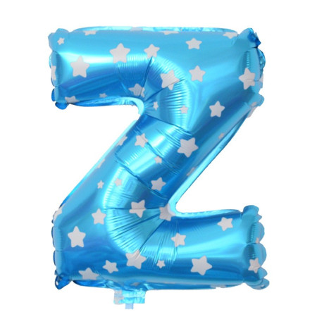 Balon Folie Metalizata Litera Z, Cyrax, 40 cm, Cu Imprimeu Stelute, Umflati cu Heliu sau Aer, Ambalaj Individual, Pai inclus, Albastru